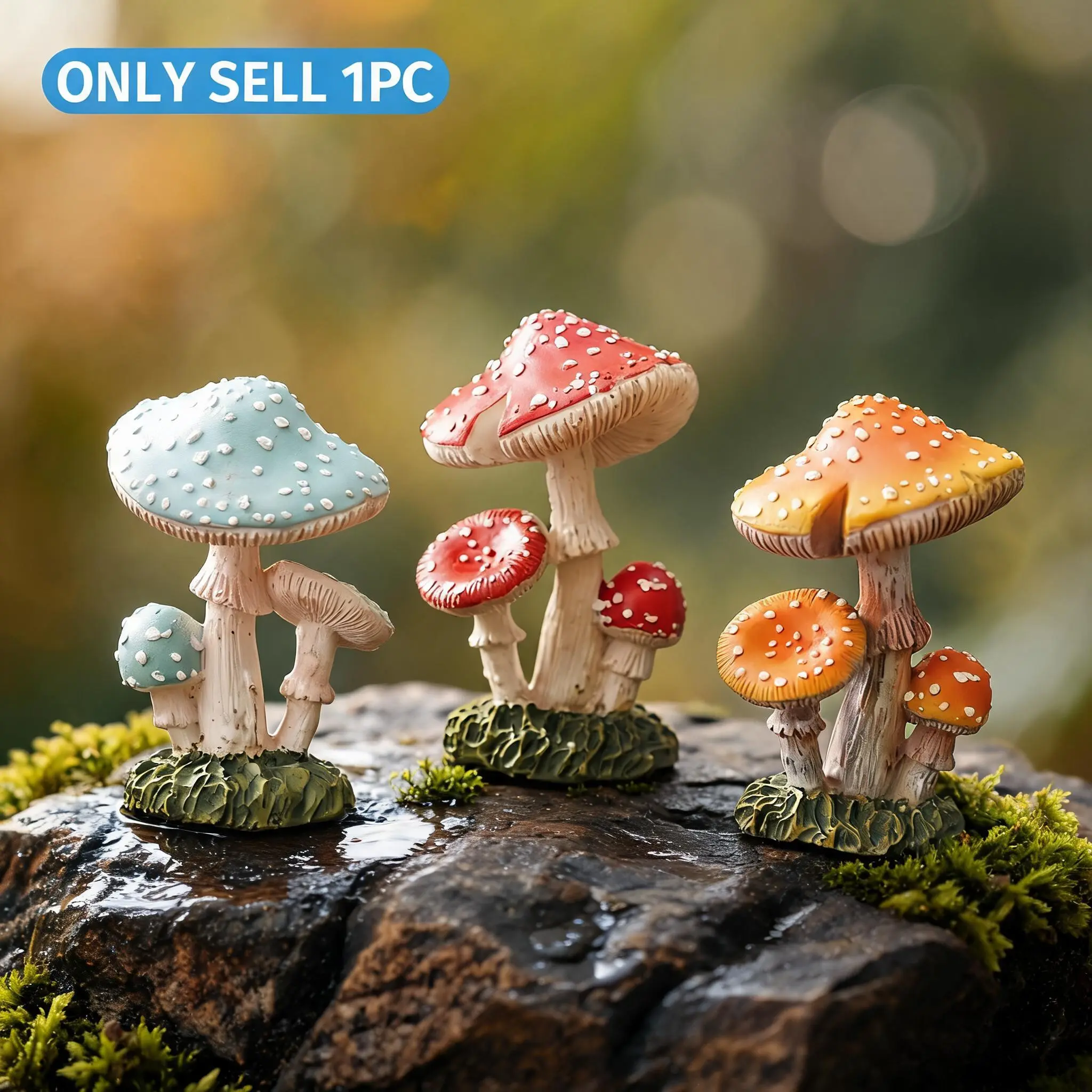 Resin Mushroom Decorative Figurine, Hand-Painted Miniature Mushrooms for Home Garden, Tabletop Micro Landscape Decoration