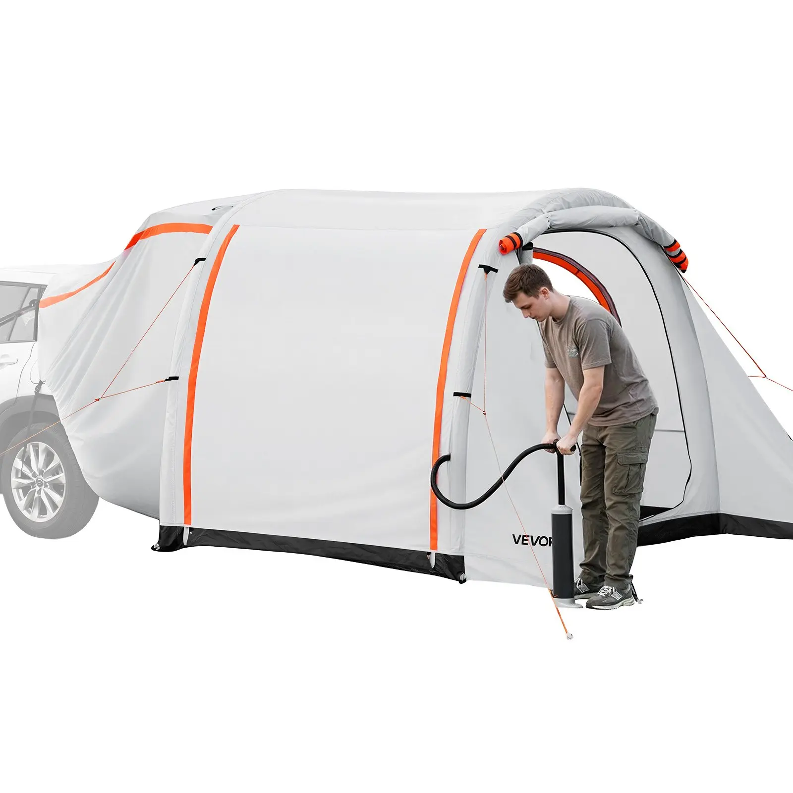 【Summerfinds】VEVOR Inflatable SUV Tent with Awning, 8x 6.7 ft 3-Season SUV Tailgate Tent with Ventilated Doors Mesh Window, PU2000mm Waterproof Car Rear Hatch Tents for Outdoor Camping - Air Pump Included