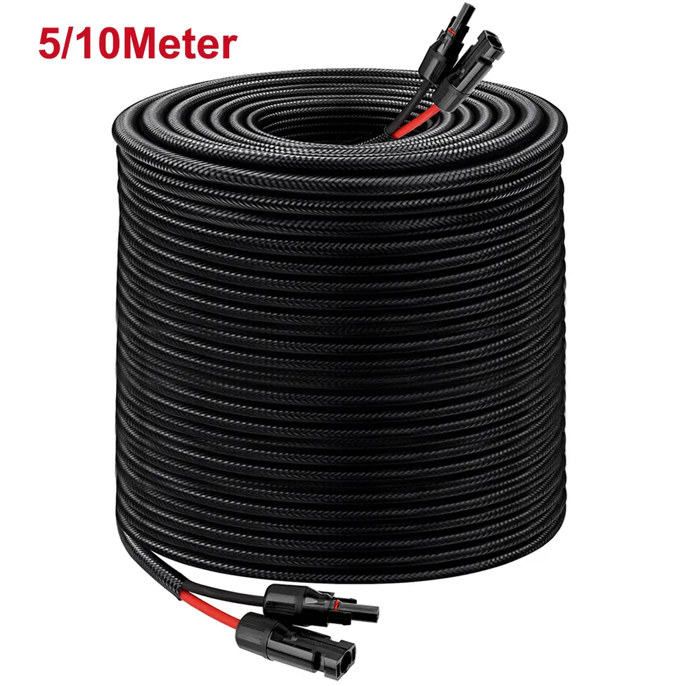 Solar Panel Extension Twin Wire Cable with Flame-Retardant Protective Sleeve, Male-Female Ends, Connector Caps for Home RV Solar Power Systems, Connectors Caps