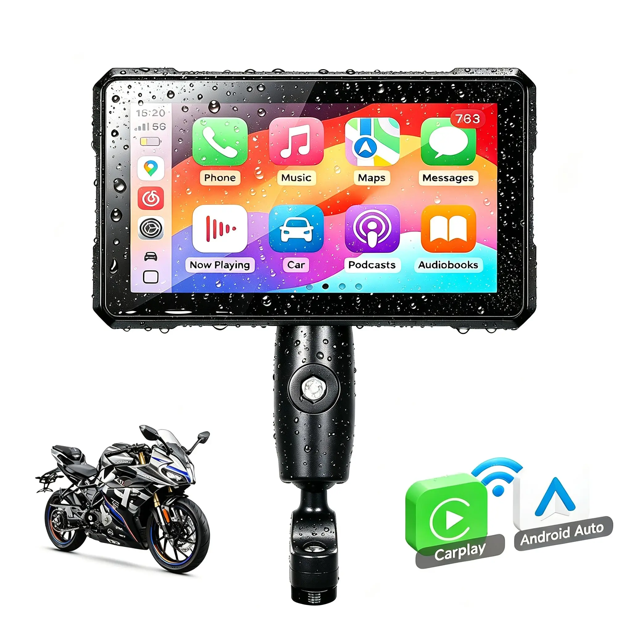 5-Inch Upgraded Wireless Carplay & Android Auto Touchscreen Control, Ip67 Waterproof, Bluetooth-compatible Navigation Voice Assistant, Essential Motorcycle Screen Upgrade
