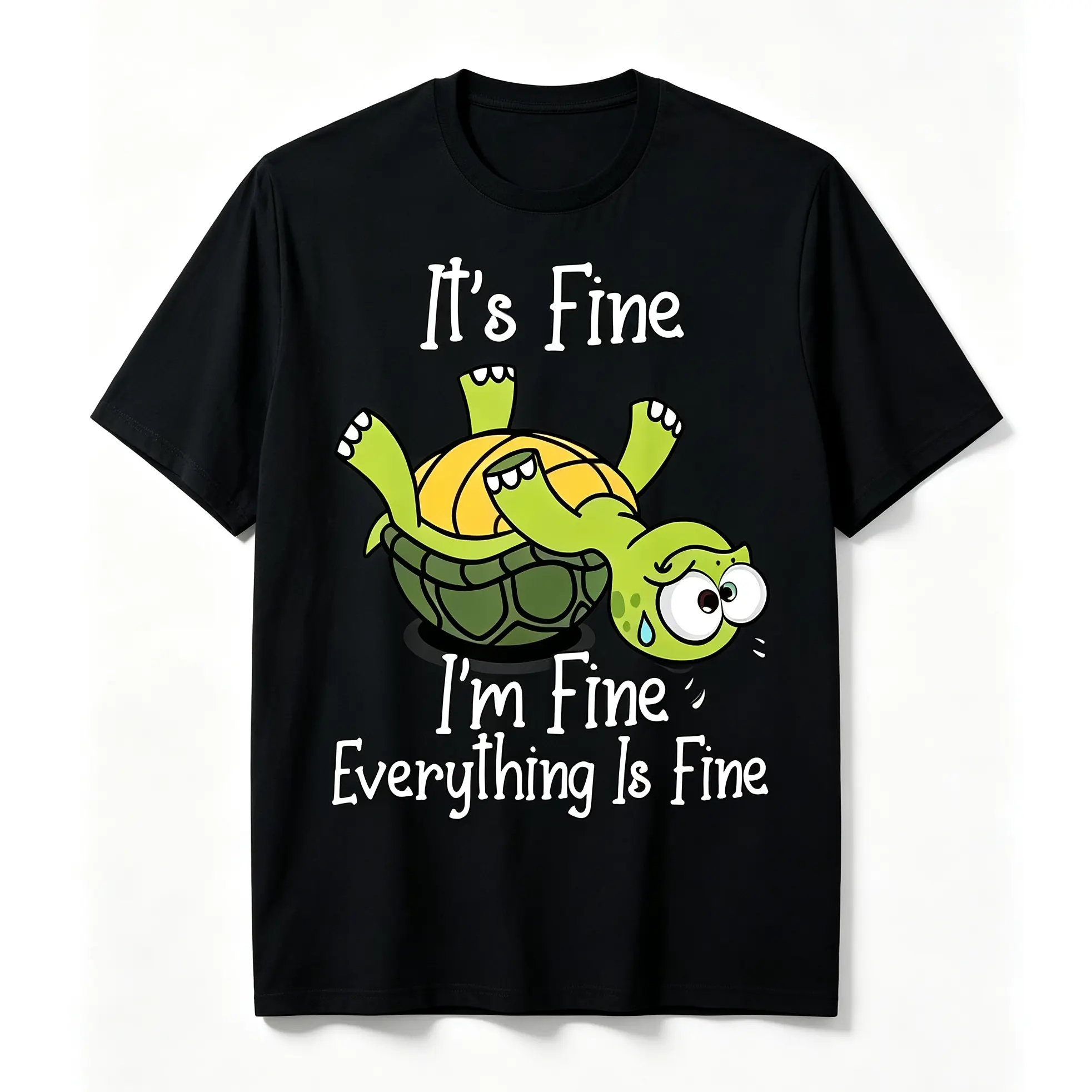 'It's Fine I'm Fine Everything Is Fine' Sarcastic Turtle Tee – Funny Green Graphic Shirt, Soft 180gsm Cotton – Perfect Gift for Men for Christmas, Weddings & Everyday Humor