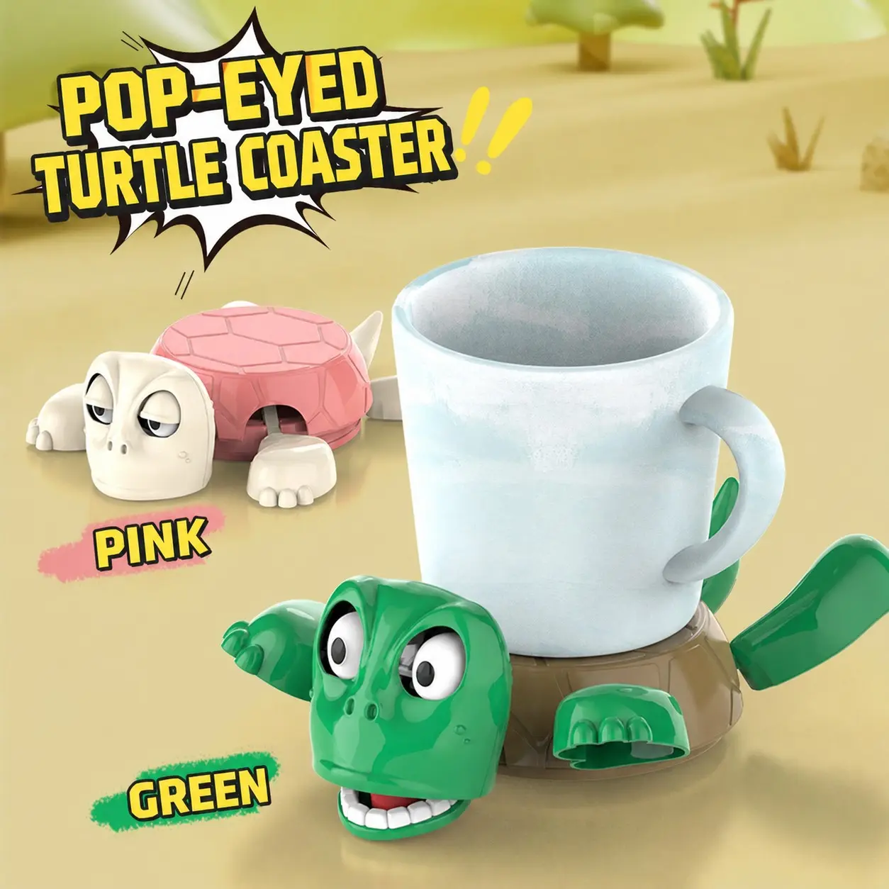 Creative Turtle Face Changing Coaster, Funny Desk Stress Relief Toy, Fun Office Gift, Automatically Triggers with Cup Placement