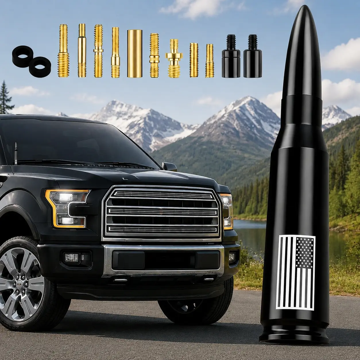American Flag Bullet Antenna for Car Truck SUV Exterior Decoration Replacement Antenna Accessory