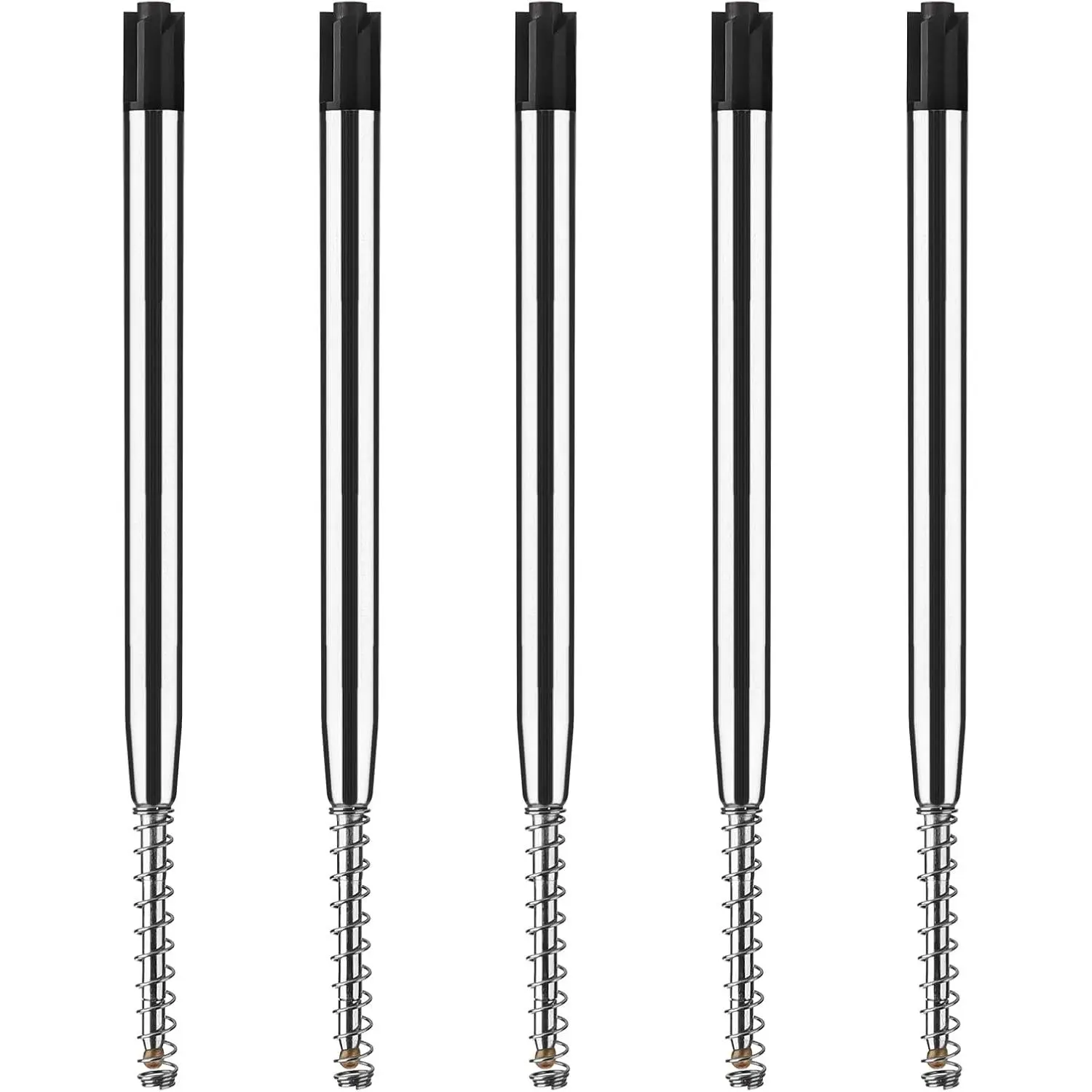 5 count Replaceable Ballpoint Pen Refills with Spring Metal Ball Point Refills Smooth Writing Pen Refills, 0.7mm Retractable Ballpoint Pen Refills for School Office Supplies (Black)