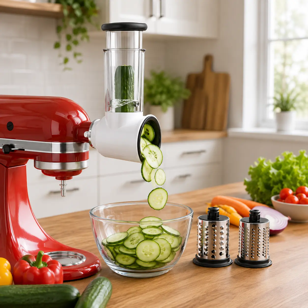 Slicer Shredder Attachment for Kitchenaid Stand Mixer| Cheese Grater Attachment, Food Slicer Salad Maker for Kitchen aid Mixer Accessories and Attachments with 3 Blades