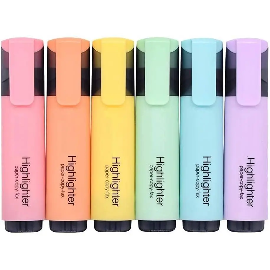 Highlighter,Chisel Tip Marker Pen,6  Pastel Colors,H2007
