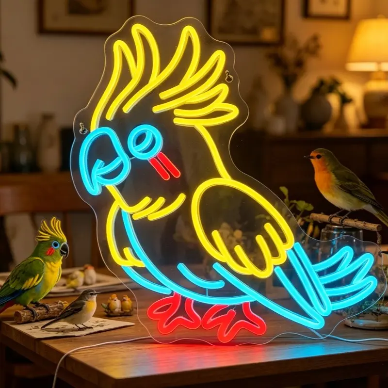 Colorful Parrot Neon Light LED Atmosphere Lamp Wall Decor for Bedroom Lounge Bar Room Retro Style Perfect for Bird Lovers or Party Gifts