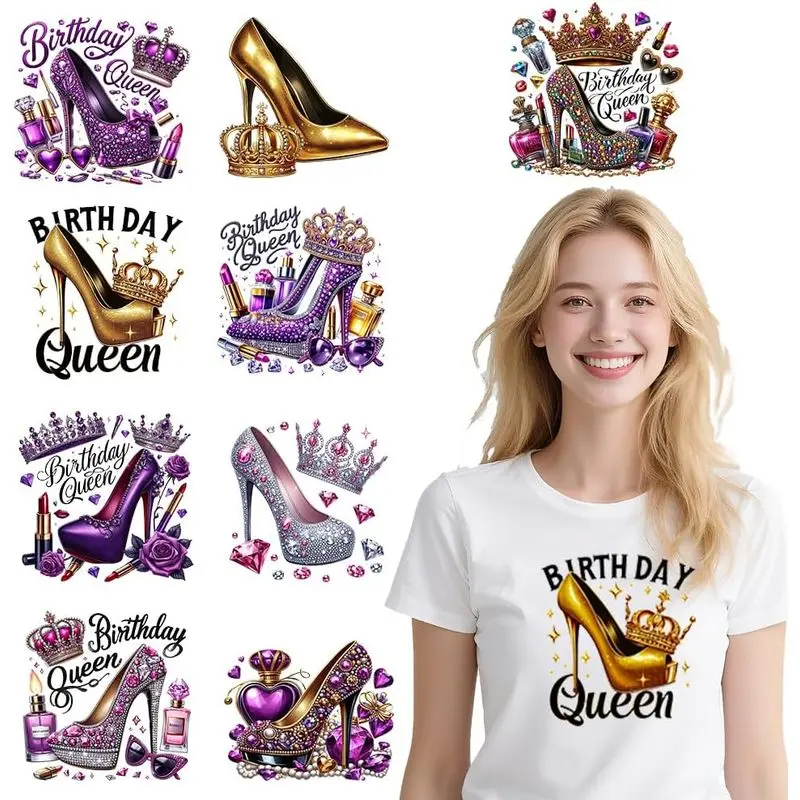 Woman Birthday Iron on Transfers for T-Shirts, Cute Queen of Birthdays Watercolor Design Ready to Press, Vibrant DTF Transfers for Hoodies, Bags, Hats & DIY Crafts