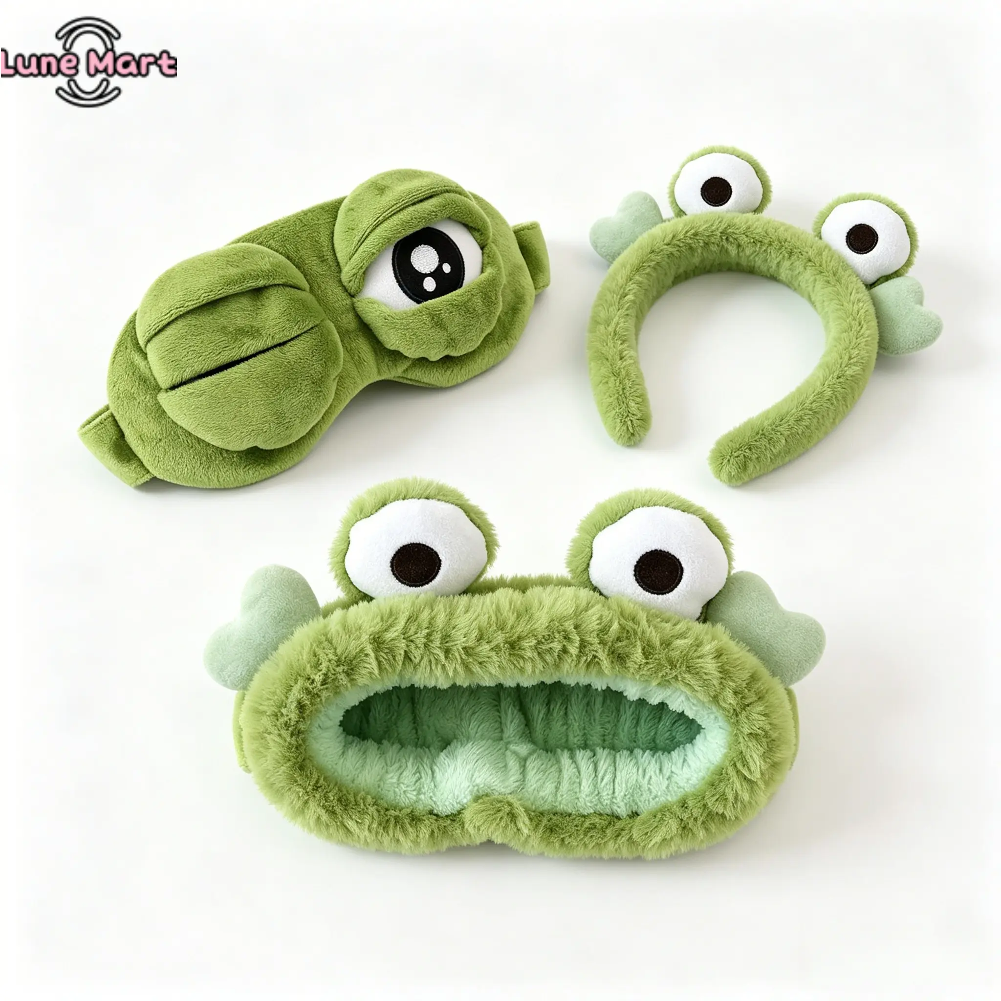 Kawaii Green Cute Plush Frog Design 3pcs Multi-Pack Fashion Hair Accessory Kit - Silver Hairband 1, Plush Headband, Sleep Eye Mask for Skincare, Sleep, Eye Mask【3Pcs】, Cute Kawaii Headbands, Cartoon, Children, Fashion Headbands, Plush Fabric Headbands