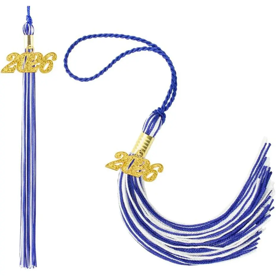 Graduation Tassel, Blue White Tassel Graduation 2026, 2 count 2026 Tassel, Academic Graduations Cap Tassels with 2026 Year  Date Charm for Graduations Cap Hat Decorations for Grad Party Ceremonies