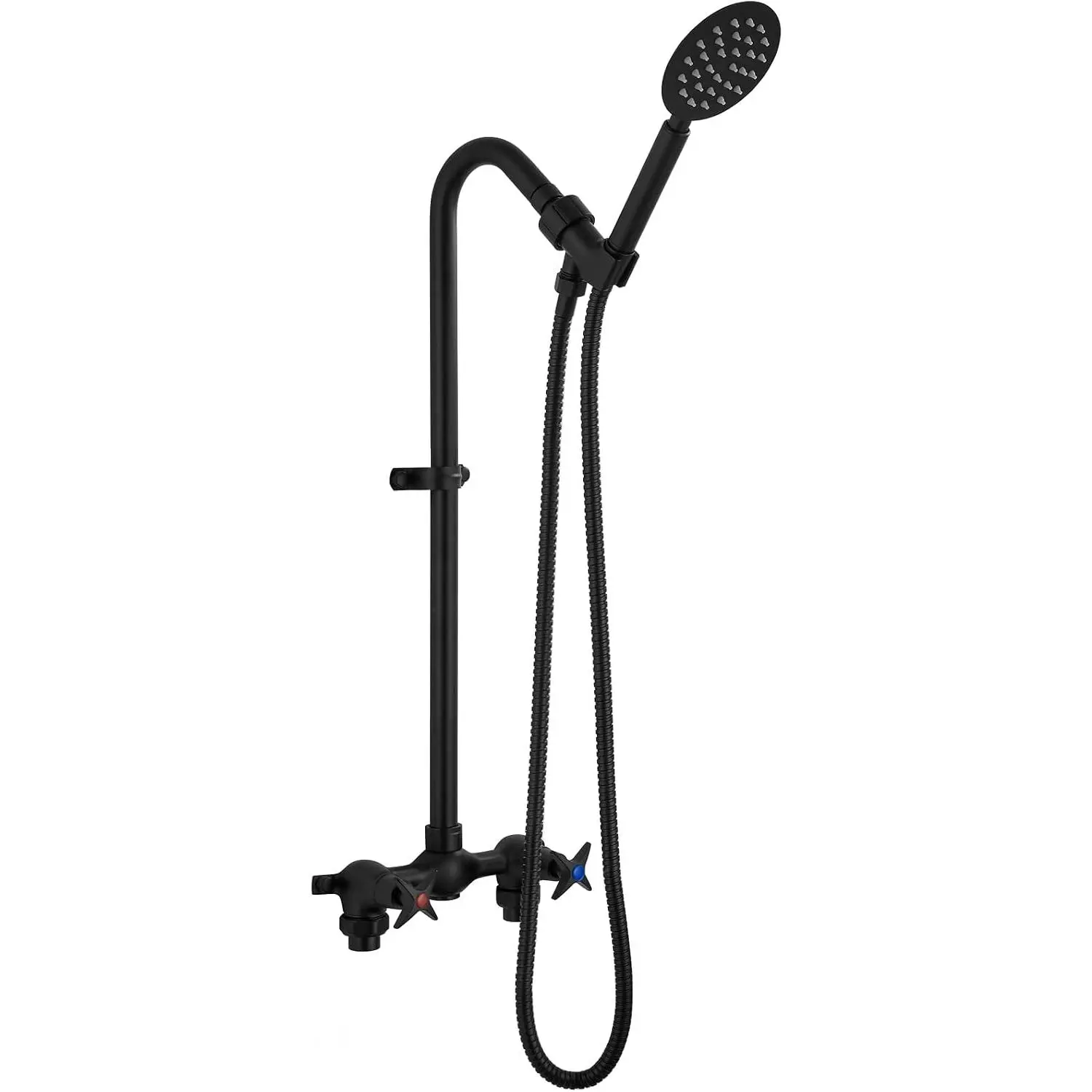 Outdoor Shower Fixtures with Handheld,Hot and Cold,Matte Black | Outdoor Shower Kit with 6-Inch Center Mixing Valve,59" Hose,High-Mounted Handheld Shower,2-Handle Exposed Shower