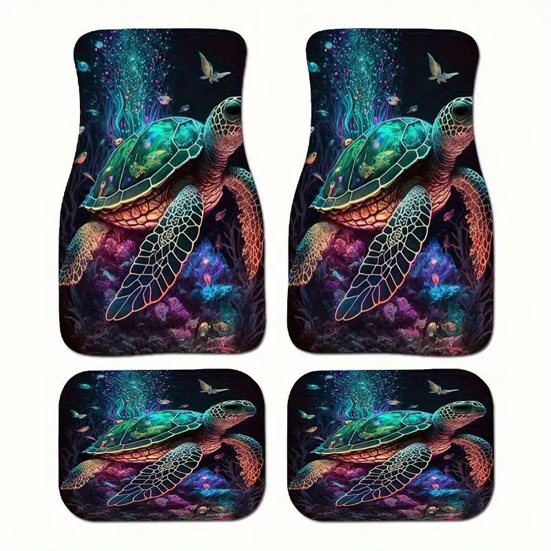 A set of 4 car floor mats, featuring a turtle and coral design, is perfect for sedans, SUVs, and trucks. These floor mats perfectly enhance your car's interior and are suitable for both front and rear seats. They provide excellent interior protection for