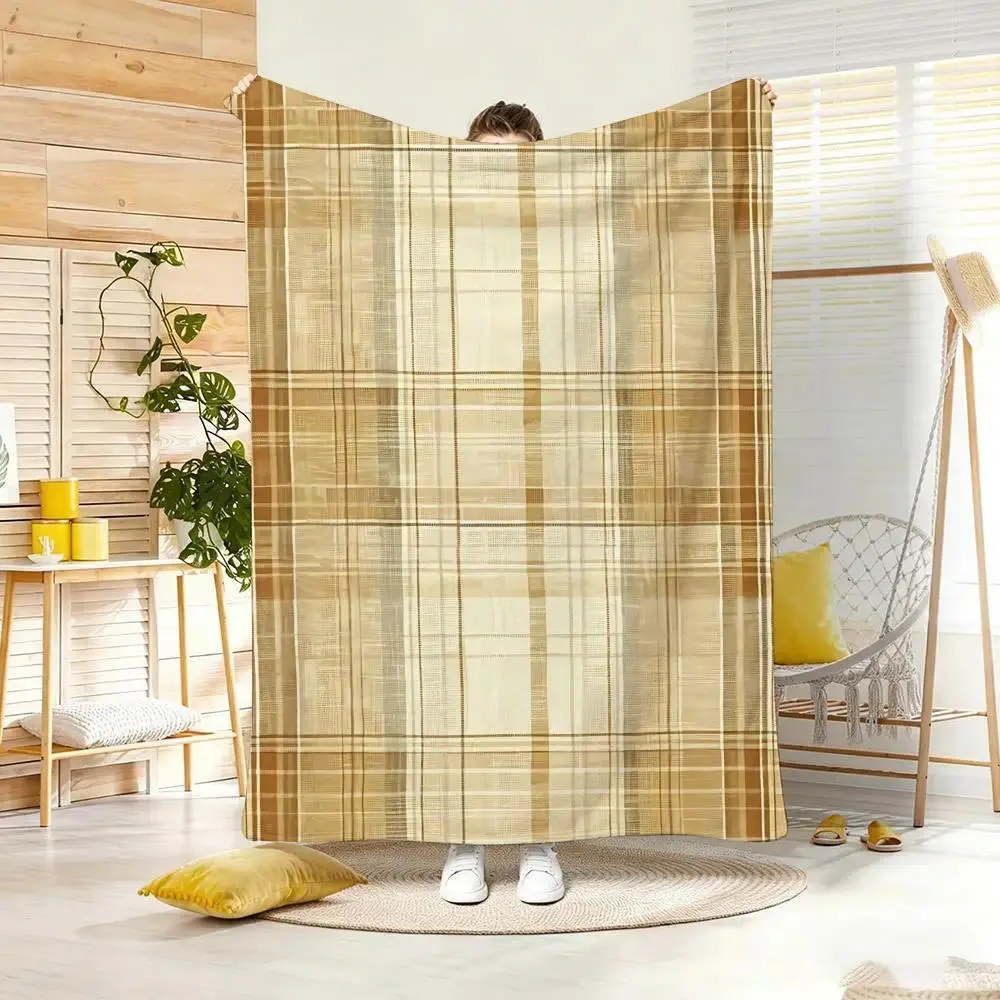 Vintage Distressed Tartan Polyester Flannel Blanket - Classic Plaid Throw for Living Room, Home Room Decor, DIY Look Styling