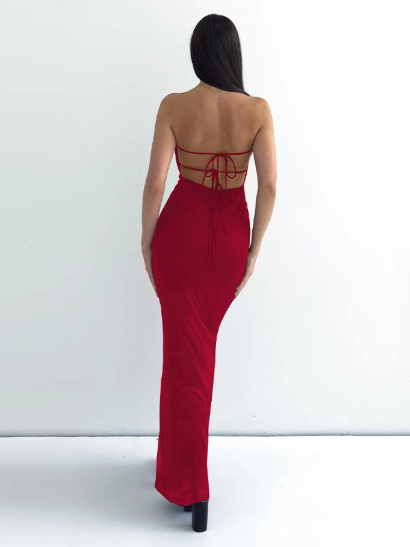 Women's Floral Print Backless Bodycon Mesh Tube Dress, Elegant Chic Strapless Tie Back Dress for Party Club Dating Wear, Ladies Summer Clothes