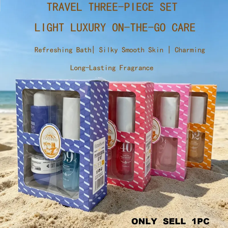 Victoria Key Travel Portable Body Care 3Pcs Set, Shower Gift Set, Hydrating Shower Gel + Hip Firming Cream + Long Lasting Fragrance Mist, Create Silky Smooth Skin, Travel & Business Trip Portable Bath Kit