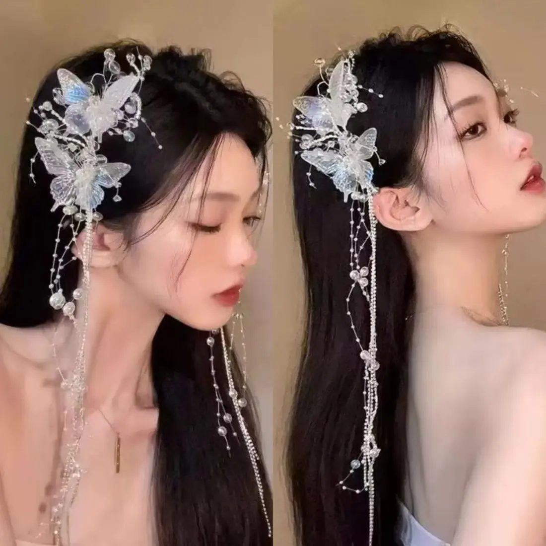 Dainty Butterfly Beaded Hair Clip for Women, Long Tassel Dangle Hair Pin with Fairycore Romantic Design, Elegant Bridal Hair Accessories, Trendy Boho Hair Jewelry for Wedding Hairstyles, Party Outfits, Prom, Date Night, Everyday Styling & Gift for Her