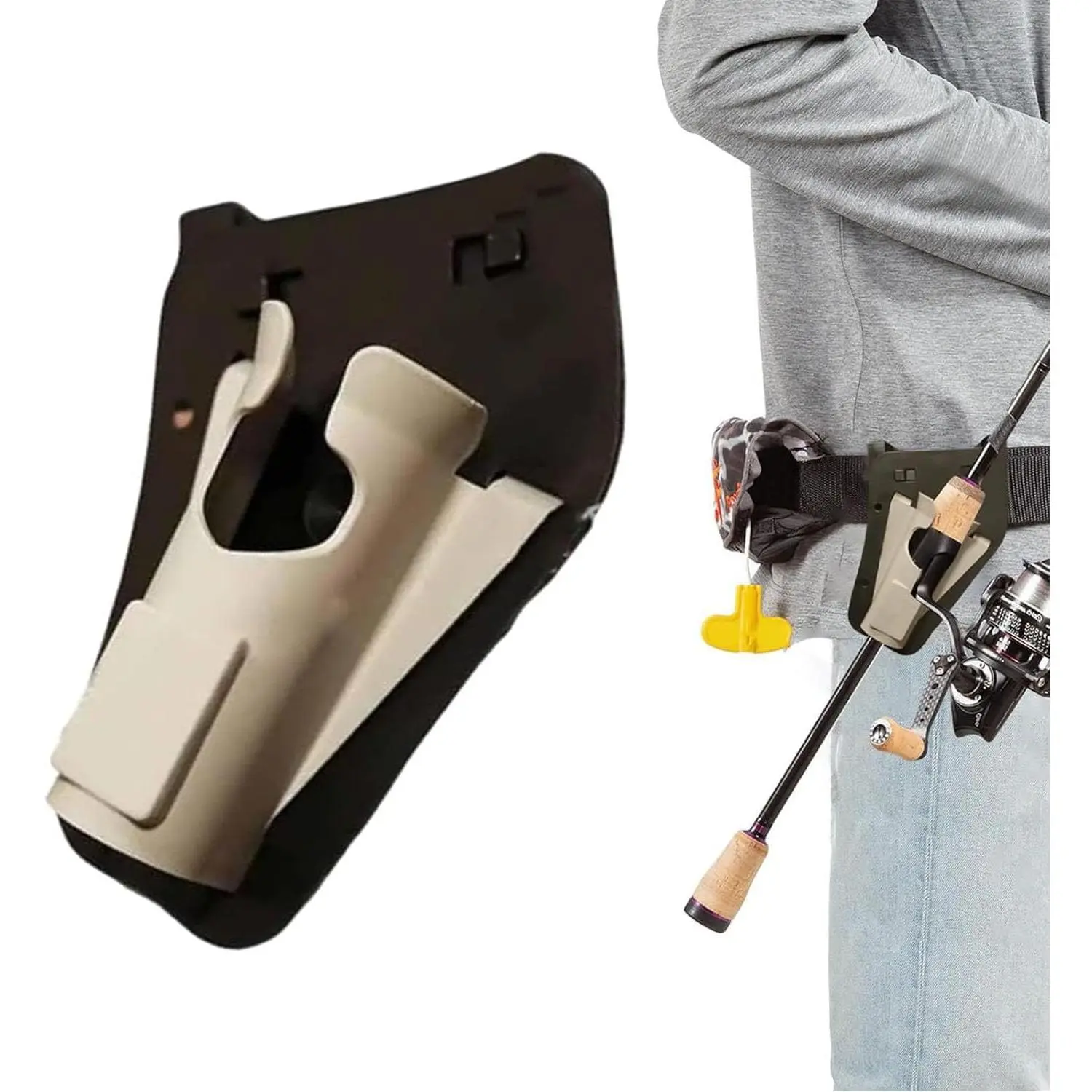Adjustable Slide-In Fishing Rod Hip Holster - Hands-Free Waist Belt Holder, Quick-Draw Durable Pole Gear - Waist Holster Fish Holders for Wading, Surf Angling
