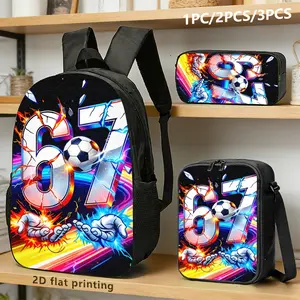 1-Piece, 2-Piece, or 3-Piece Set: A vibrant, tech-inspired collection featuring a shoulder bag, a crossbody bag, and a storage pouch. Emblazoned with the number "67" and football-themed motifs, these accessories boast an explosive burst of color. Ideal fo