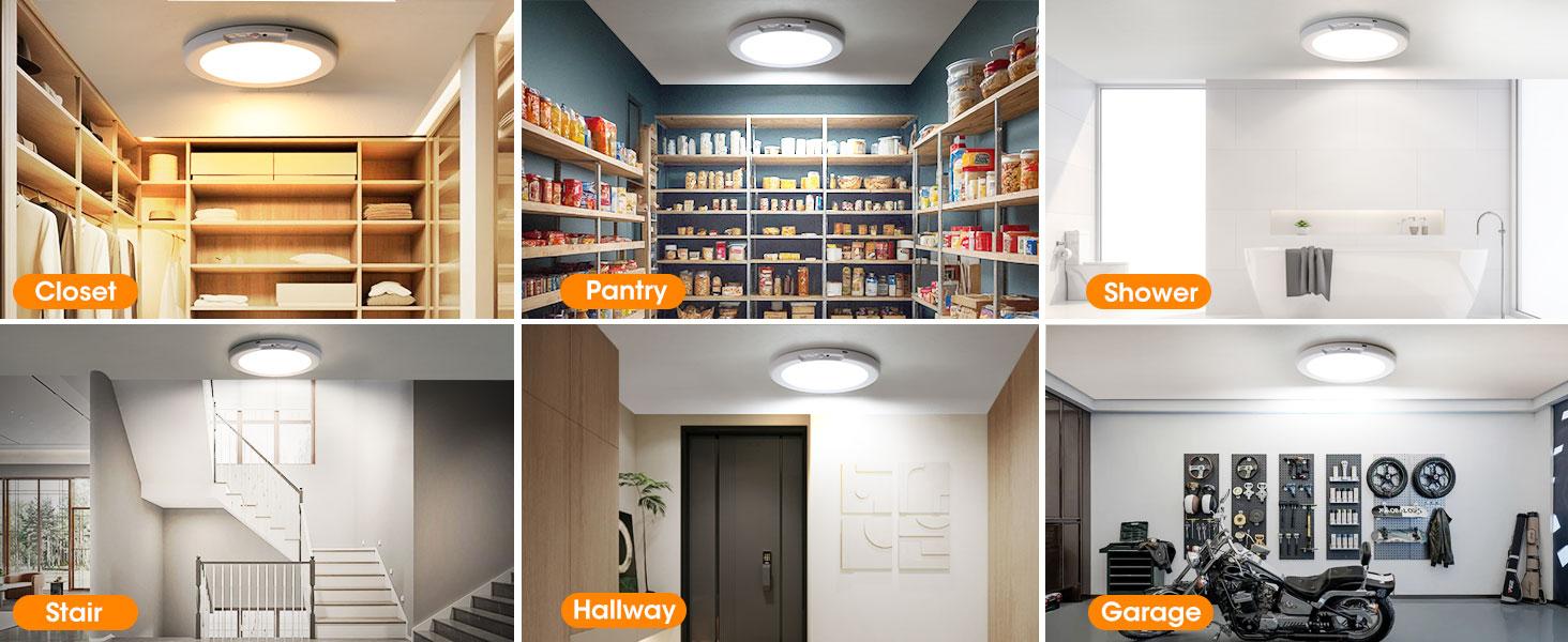 Rechargeable Motion Sensor Ceiling Light with Remote, Battery Operated Wireless LED Overhead Light, Dimmable 3 Color Temperatures, No Wiring Renter Friendly Indoor Lighting for Closet, Shower, Pantry, Hallway