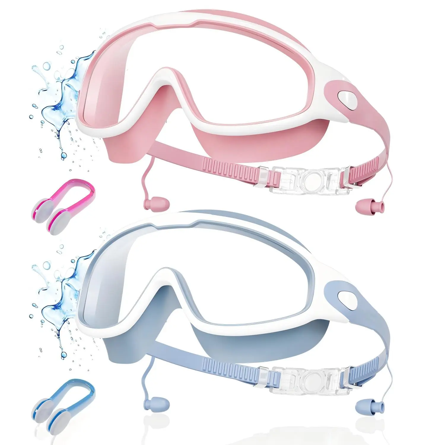 2026 Adult Wide View Swim Goggles for Adults, Anti-Fog/UV No Leak Swimming Goggles, 180 °   HD Water Goggles with Ear Plugs&Nose Clip for Women & Men