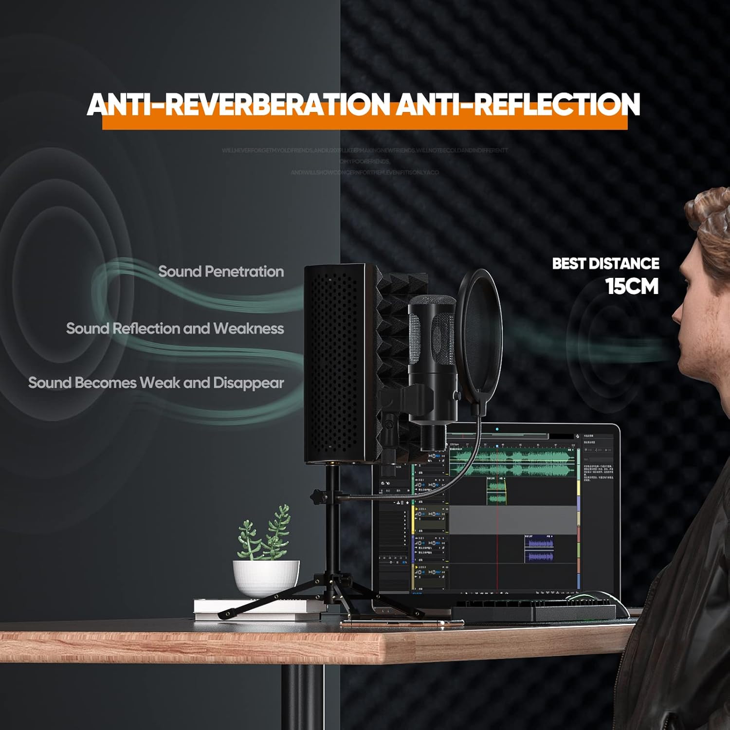 SUNDAY MIRTH Studio Recording Microphone Isolation Shield with Pop Filter and Metal Tripod Stand, Studio Mic to PC Laptop Smartphone, Music Microphone for Recording Singing Podcasting