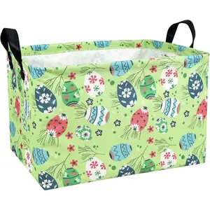 Large Empty Easter Basket Personalized Fabric Easter Basket for Boy and Girl (Easter Egg Green Background)