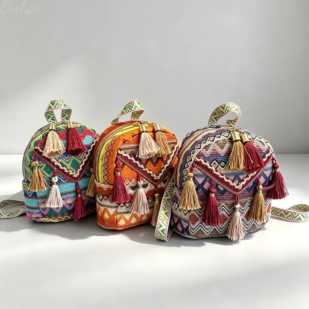 lightweight women's backpack, ethnic style fringed messenger bag, fashionable and versatile small backpack for travel