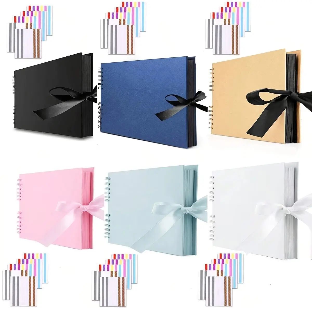 Leather Paper Photo Album, 12x8 Inch, 80 Pages (40 Sheets), Multiple Colors, 5 Color Corner Stickers, DIY Scrapbook, Wedding Guest Book, Anniversary Gift