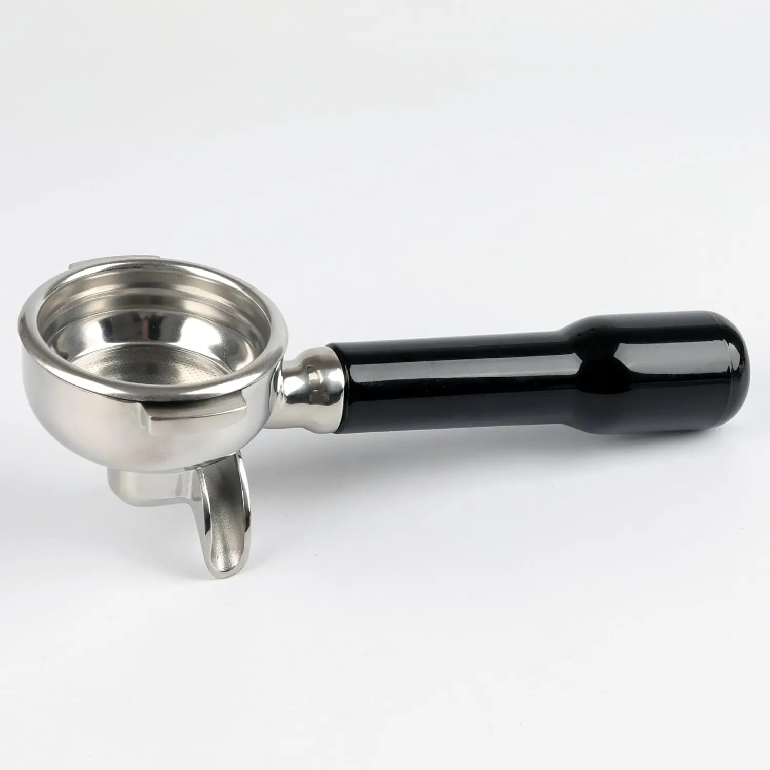 Sturdy 58mm Steel Coffee Portafilter with Double Spout, 2-Ear Design, Detachable ABS Handle and Filter Basket, Compatible with E61 Group Head, Stainless Steel
