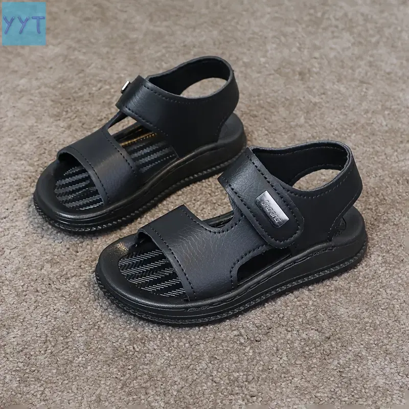 YYT1 Boys' PU Leather Strappy Open-Toe Sandals - Breathable, Anti-Slip Footwear for Beach Trips, Outdoor Play