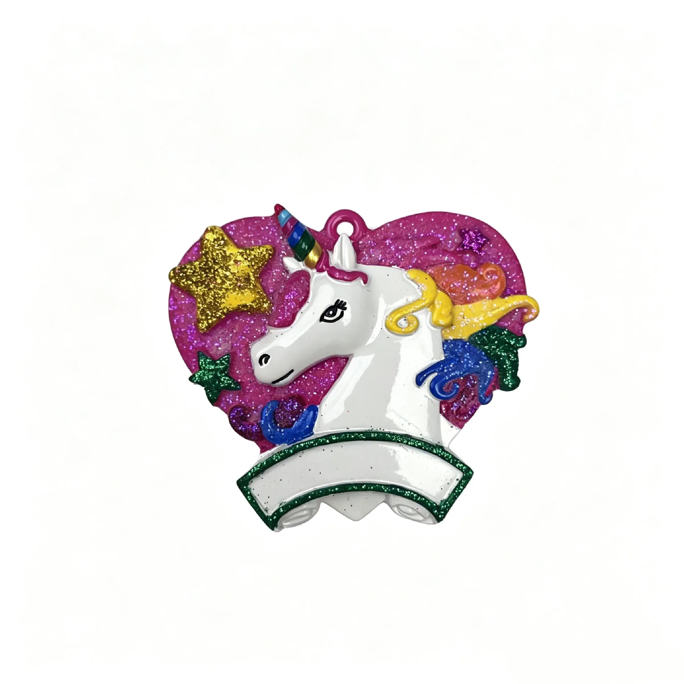 New Rainbow Heart Unicorn Resin Ornament, Hand-Painted Christmas Indoor Hanging Decor, DIY Name and Blessing Gift, Festival Decoration