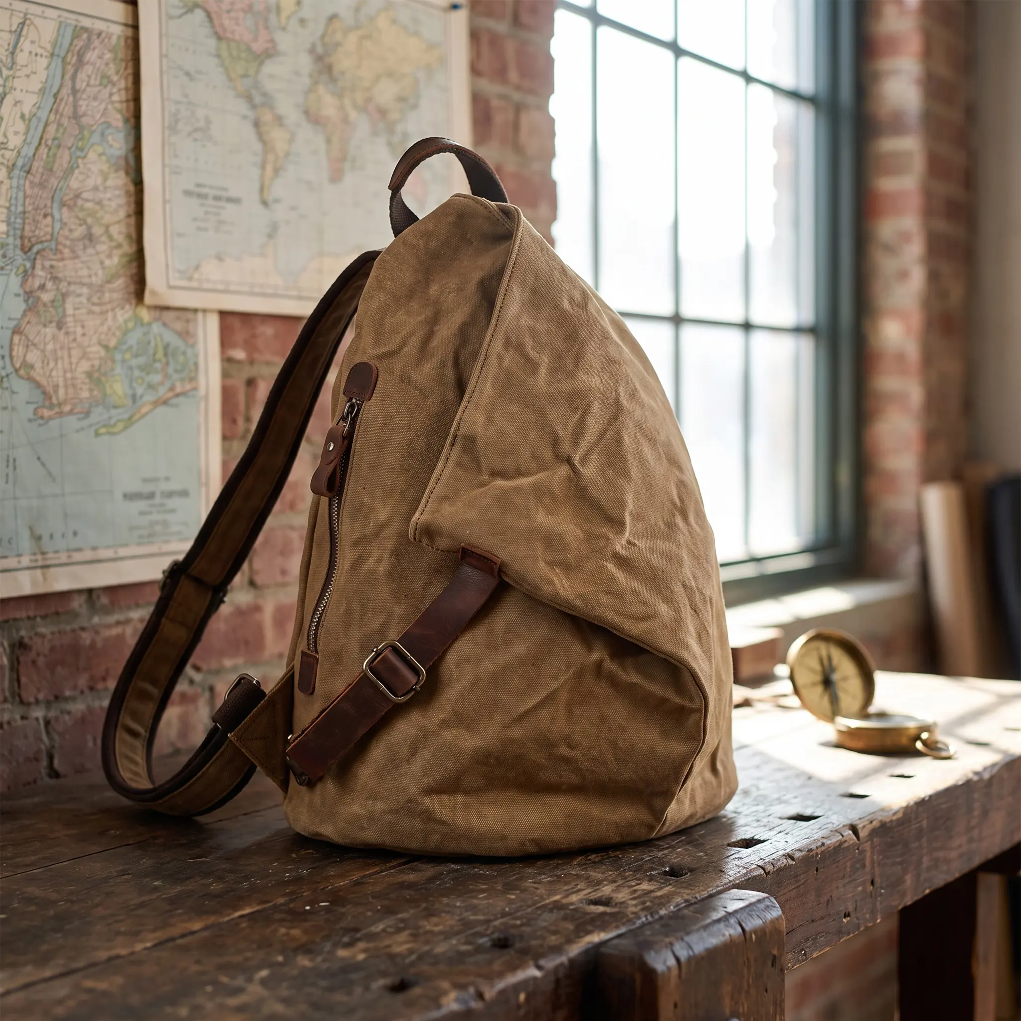 Back-to-School Vintage-Style Waterproof Waxed Canvas Backpack - Unisex Travel Pack with Zipper, Ergonomic Body-Contouring Shoulder Straps, 20-35L Capacity for Campus, Outdoor Use