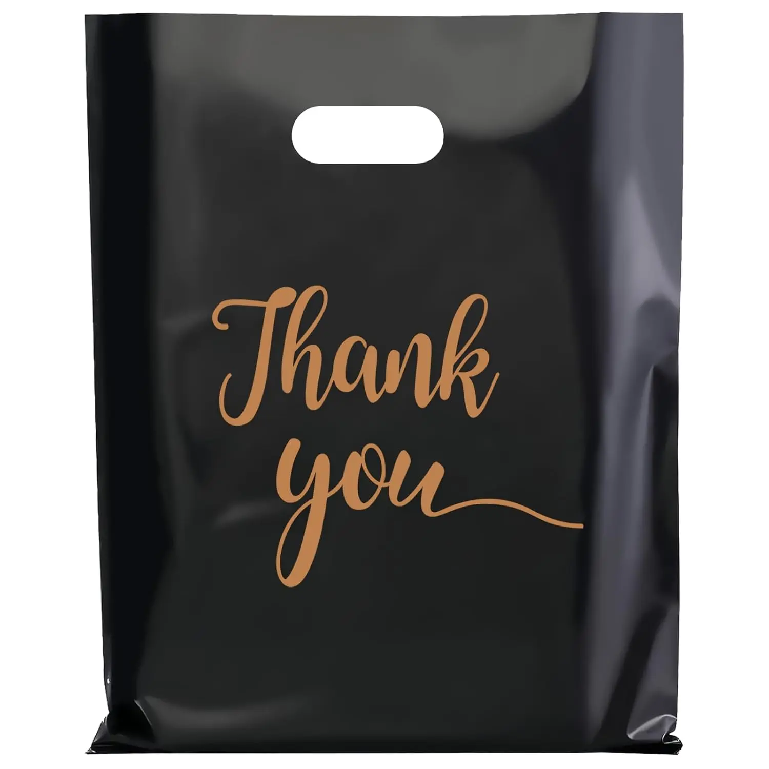 50 Pack Thank You Merchandise Bags, Extra Thick 2.36 Mil Wholesale Bulk Retail Shopping Bag, Plastic Boutique Shopping Bags With Handle (Black 9"x12")