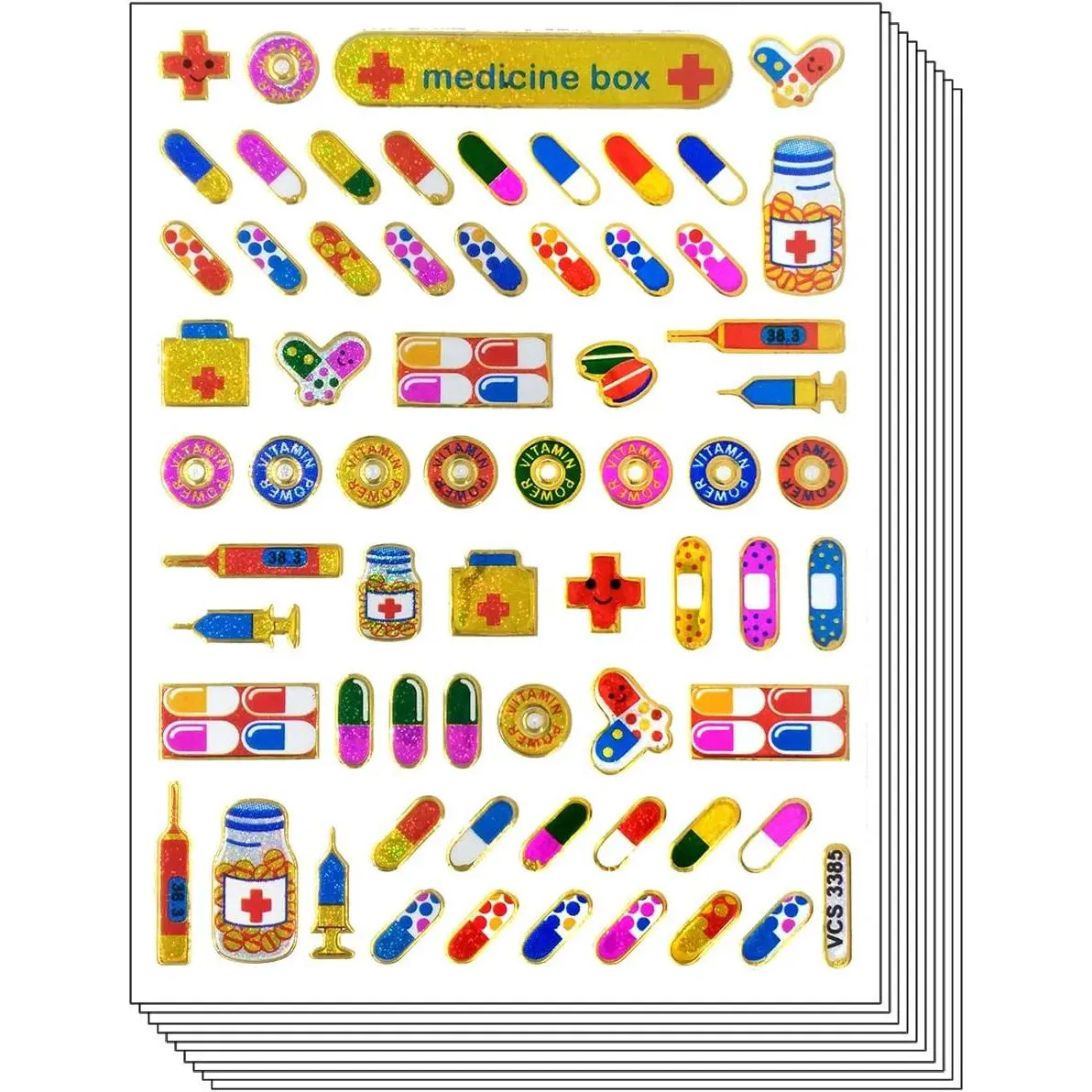 Box - 10 Sheets Self-Adhesive Glitter Metallic Foil Reflective Decorative Scrapbook Sticker for Box Card Diary Album- Size 4 X 5.25"/Sheet. (VCSG3385)