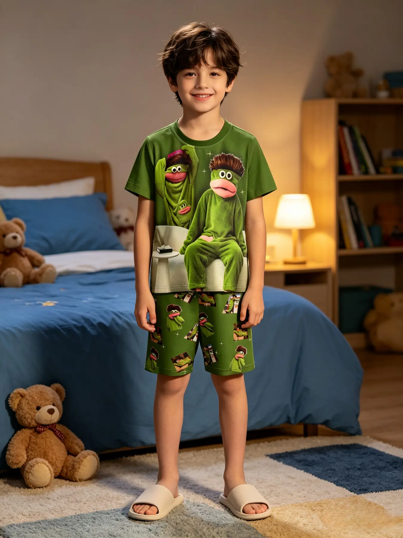 Cute Kids Short Sleeve Shorts Set, Summer Fun Print Pajama Set, Comfortable Fabric, Essential Home Wear for Children