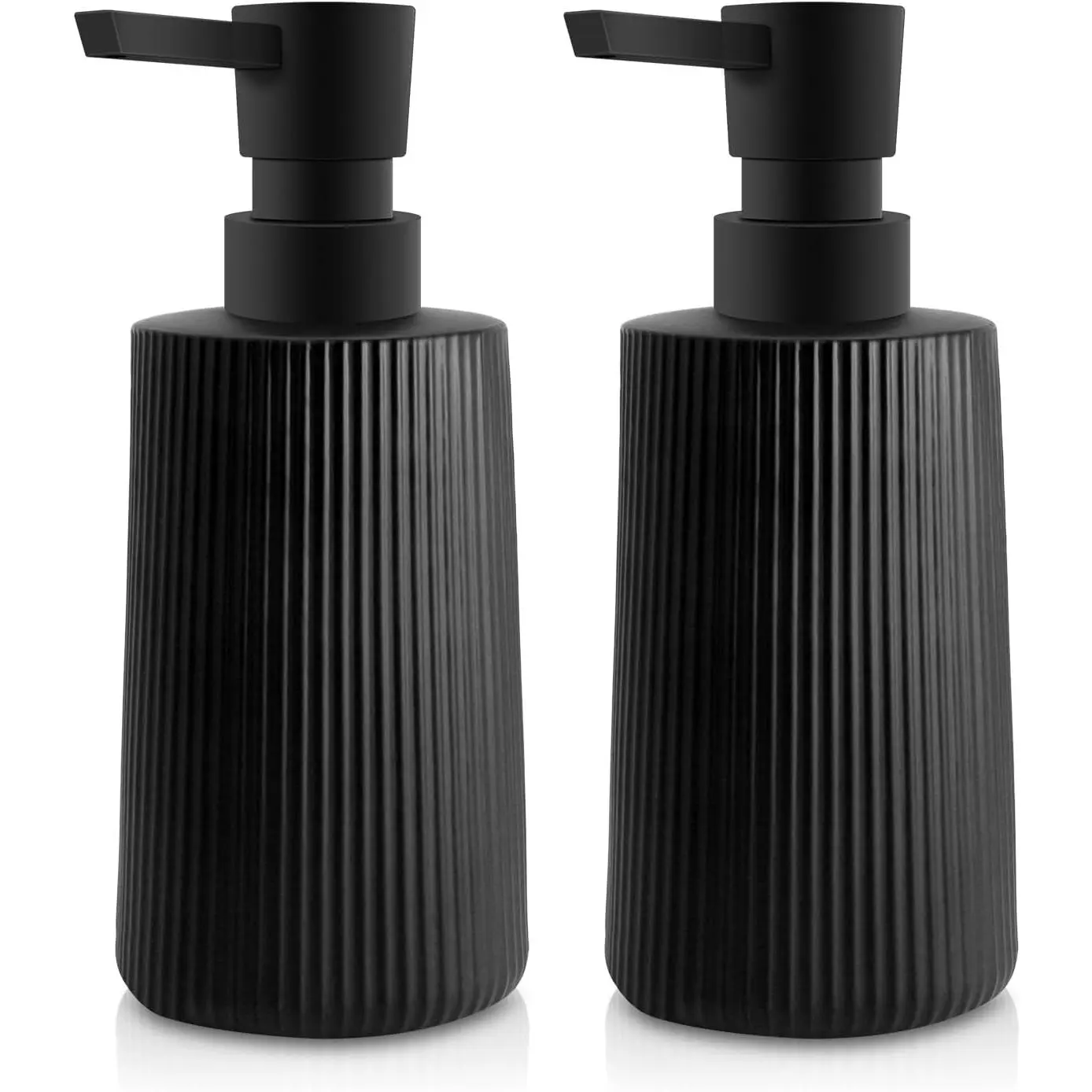 Glass Soap Dispenser for Bathroom, 250ml/8.5oz Dish Soap Dispenser with Pump for Kitchen, Modern Minimalist Stripe Style Hand Soap Dispenser, Small Refillable Soap Dispenser (Black 2pcs)