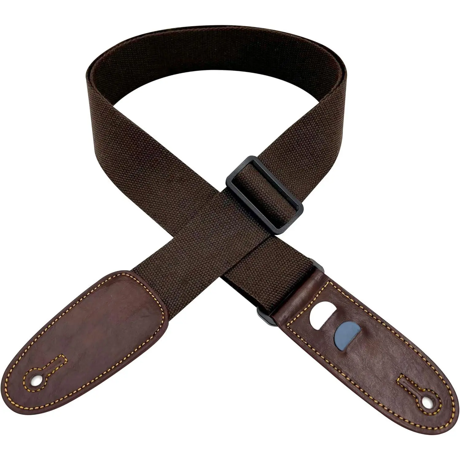 Guitar Strap- with Pick Holder, Adjustable , Multi-Layered Synthetic Leather Ends - Fits Acoustic, Electric, Bass (brown)