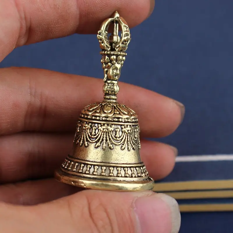 Engraved Bronze Metal Percussion Instrument Bell - Handheld Shaker with Striking Handle, Ideal Father's Day Gift