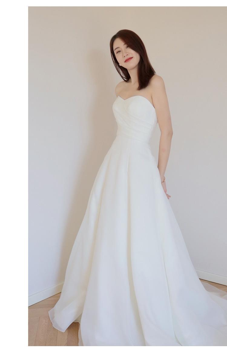 Simple Strapless Light Wedding Dress New 2026 Satin French Style Small Train Bridal Wedding Elegant Travel Shoot Going-Out Gown for Women