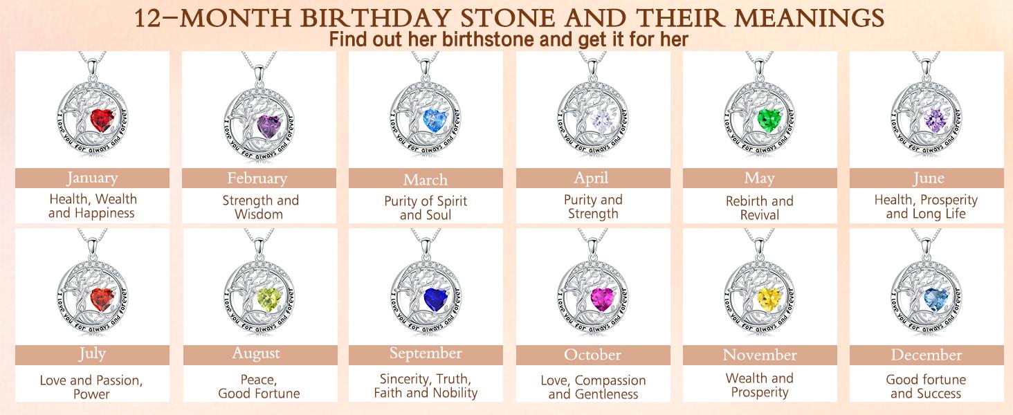 TOUPOP Valenitnes Day Gifts, Tree of Life Birthstone Necklaces for Women, White Gold Gold Plated 925 Sterling Silver Celtic Jewelry Austrian Crystal Pendant Necklace, Anniversary Wedding Jewelry Irish Birthday Gifts