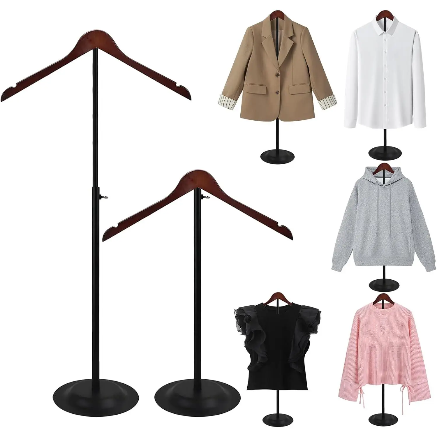 Eunika 2 Pack Adjustable T Shirt Display Flexible Shoulder Stand, 16-31 Inch Portable Metal Shirt Rack Display Stand Garment Coat Holder for Clothing Garment Coat Retail Vendor, Cloakroom