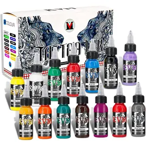 14 Colors Tattoo Ink Set 1oz (30ml) Per Bottle, Smooth Flow Tattoo Supply for Professional Tattoo Studio