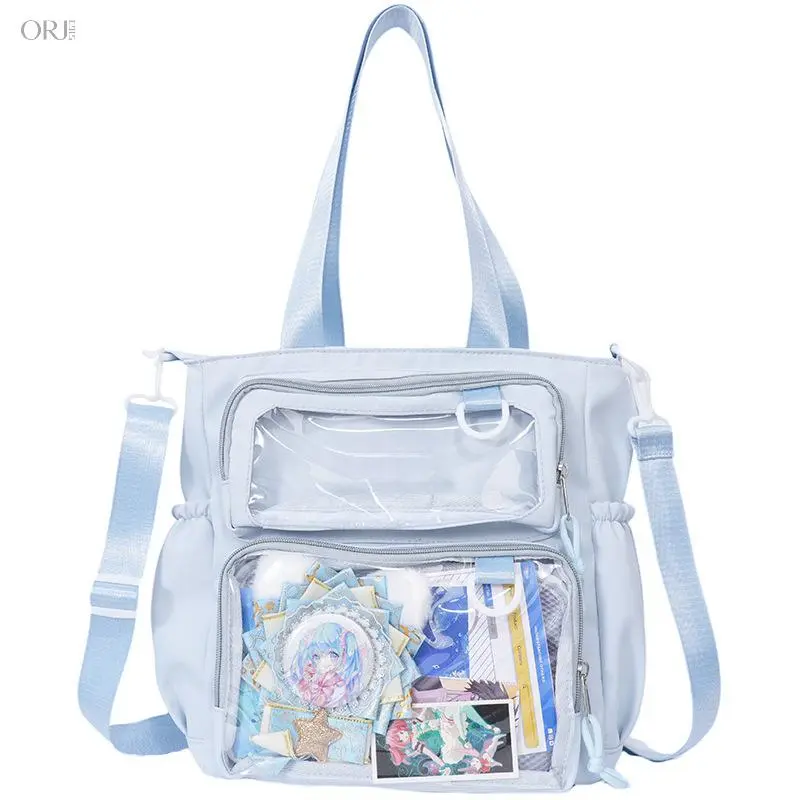 Large Capacity Transparent Badge Display Ita Bag, Anime Style Women Crossbody Shoulder Bag for Comic Con and Daily Use,Touch,Screen,Fleece Winter Set,Gradient,Color,Detachable,Plush,Tail,cosplay,accessory,,belt,loop,,shoe,charm,,elastic,fit,,,cool,g,tote,