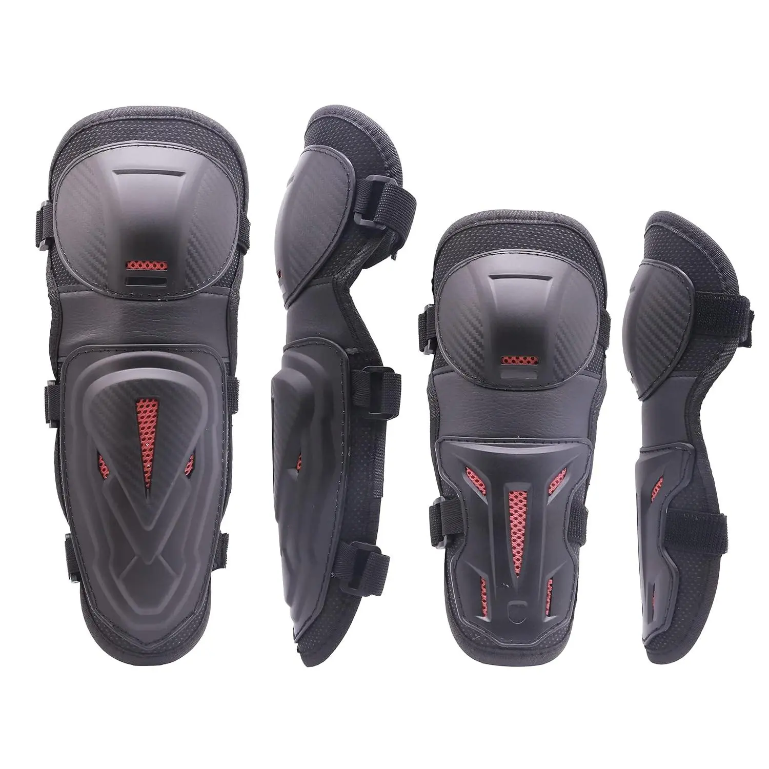 Adults' Powersports Protective Gear Set - 4pcs Adjustable Strap Knee Shin Guards & Elbow Pads for Motorcycle, Dirt Bike