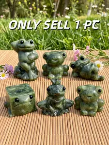 1pc Natural Serpentine Frog Carving, Hand Carved Crystal Figurine, Green Stripe Stone Xiuyan Jasper Animal Figurine Decorations, Home Decor, Unique Gift for Independence Day, graduation season, Father's Day, Mineral Specimen, Crystal Gift