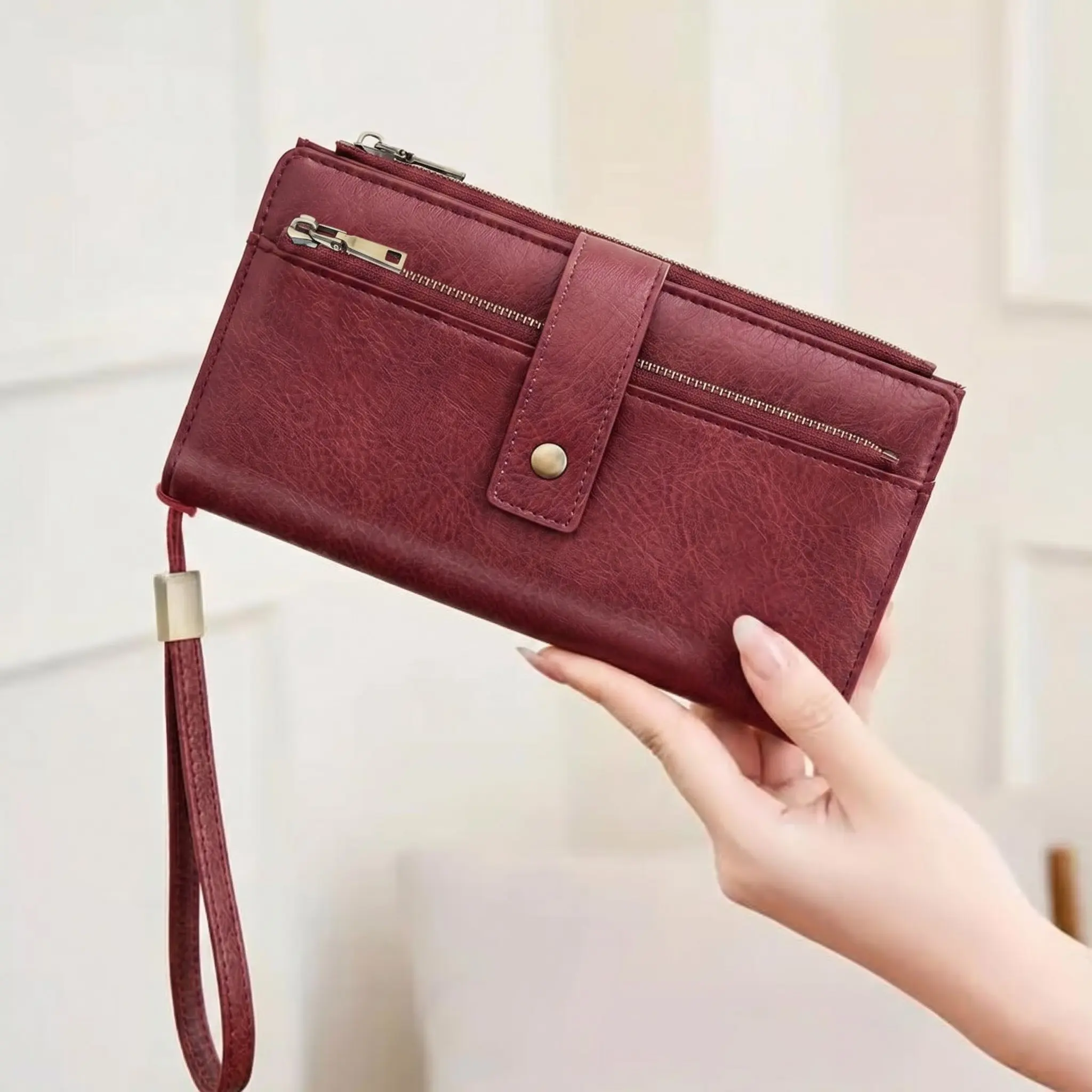 Women's Real Leather Long Envelope Clutch - RFID Blocking, High-Capacity, Solid Color Long Wallet for Daily Use, Evening Festive Party Gift