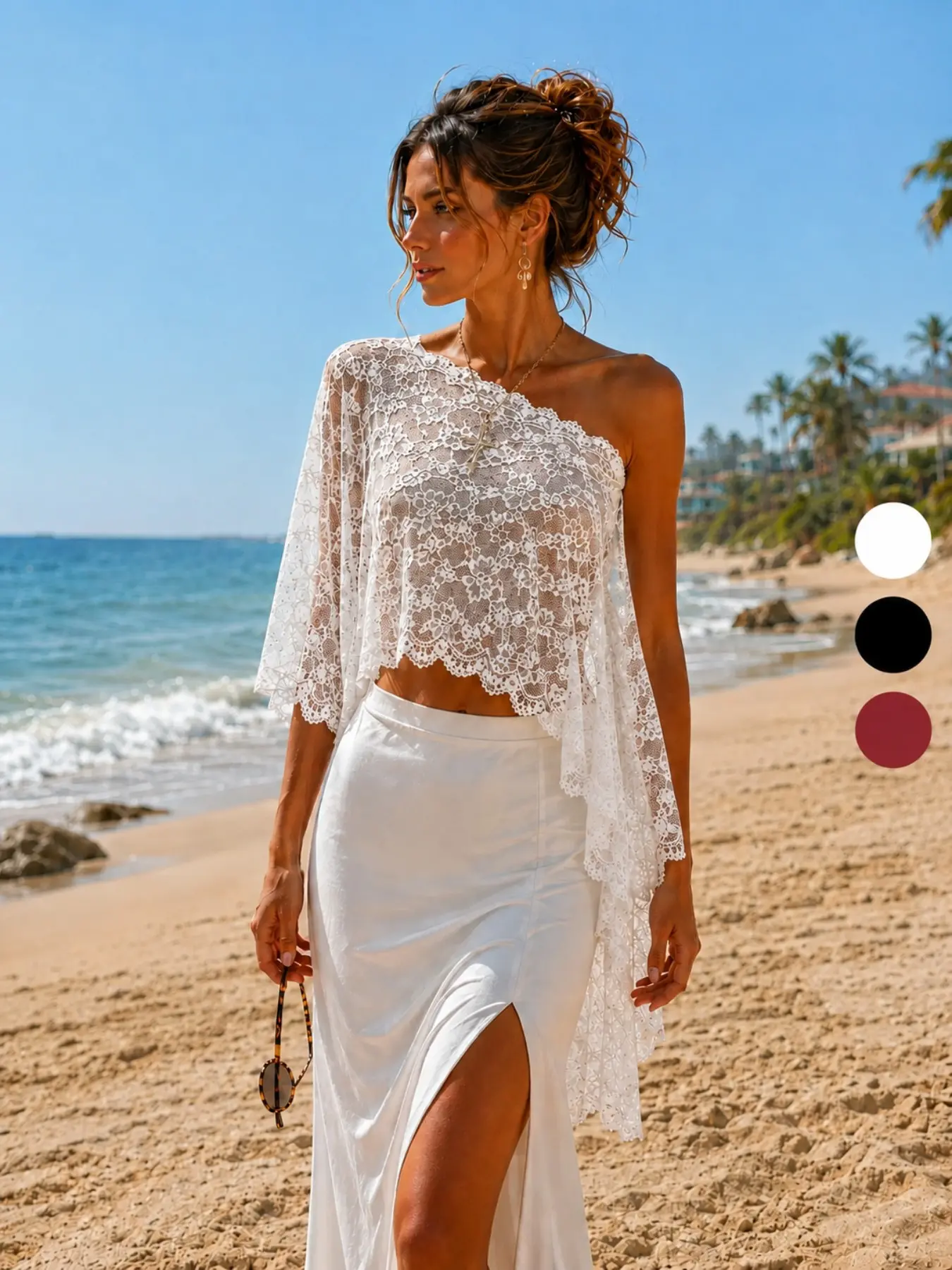 Women's Summer Chiffon Lace Shawl, Loose Fit, Perfect For Vacations, Summer Activities, Weddings, And The Beach. Bohemian Style, New For 2026. Love Island Outfit, Trinity Outfit. Available As A Single Piece Or As A Two-Piece Set.