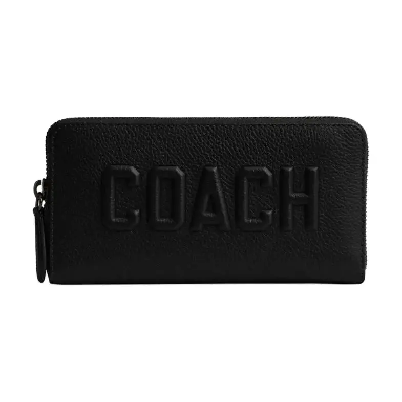 COACH 19 Logo Zip Wallet in Black Genuine Leather for Men and Women