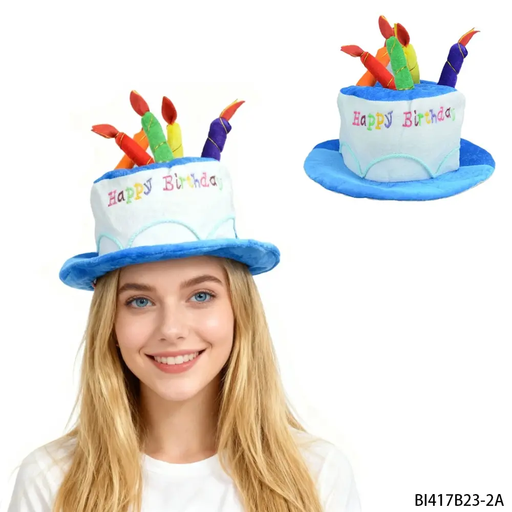 PESENAR Blue birthday hat, plush cake design, colorful candles embellishment, creative and fun hat for birthday parties, Birthday Party Hats