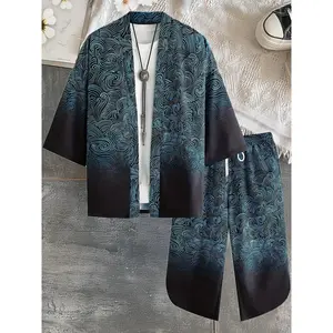 Men's Gradient-Colored Auspicious Cloud Pattern Japanese Ethnic Style Kimono Set